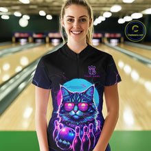 Load image into Gallery viewer, Funny Cat Retro Neon Bowling Shirt For Women Custom Bowling Team Jersey Polo &amp; Quarter Zip TDM5817