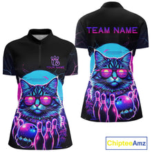 Load image into Gallery viewer, Funny Cat Retro Neon Bowling Shirt For Women Custom Bowling Team Jersey Polo &amp; Quarter Zip TDM5817