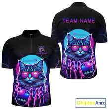 Load image into Gallery viewer, Funny Cat Retro Neon Bowling Shirt For Men Custom Bowling Team Jersey Polo &amp; Quarter Zip TDM5817