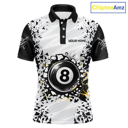Funny crack 8 ball custom billiard polo shirt for men, pool team jersey and tournament apparel.