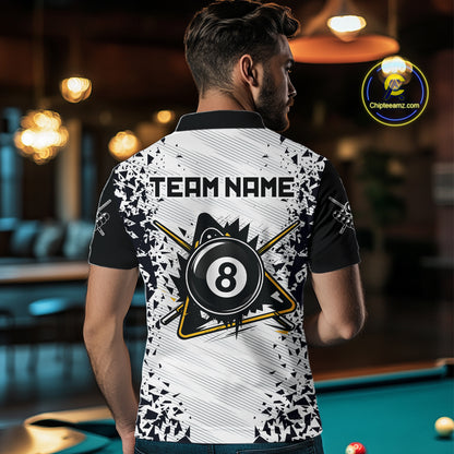 Back view of man wearing a funny crack 8 ball pool jersey.
