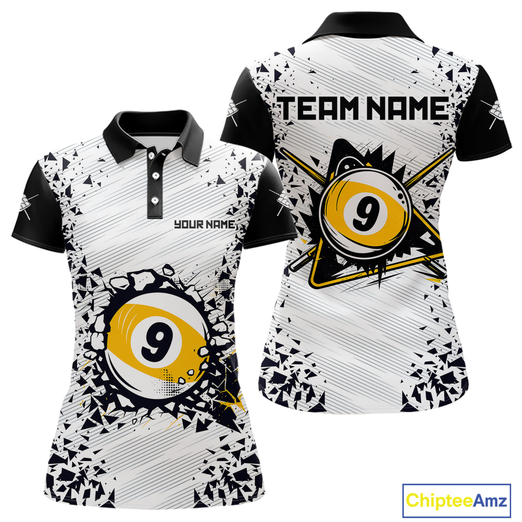 Funny Crack 9 Ball Billiard Polo & 1/4 Zip For Women Custom 9 Ball Pool Team Shirt, Billiard Jersey TDM4897