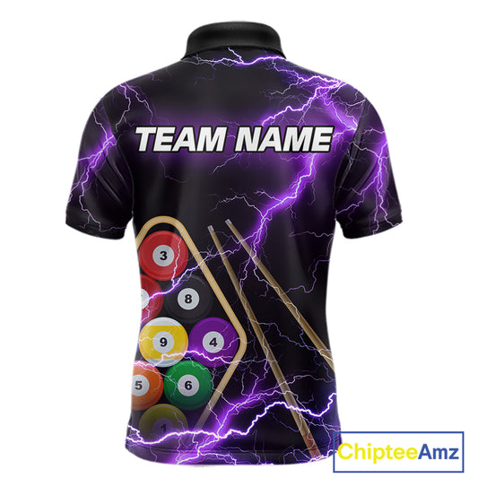 Purple 9 Ball Thunder Lightning Billiard Shirts For Men Custom Pool Team Jersey Polo & 1/4 Zip TDM5979