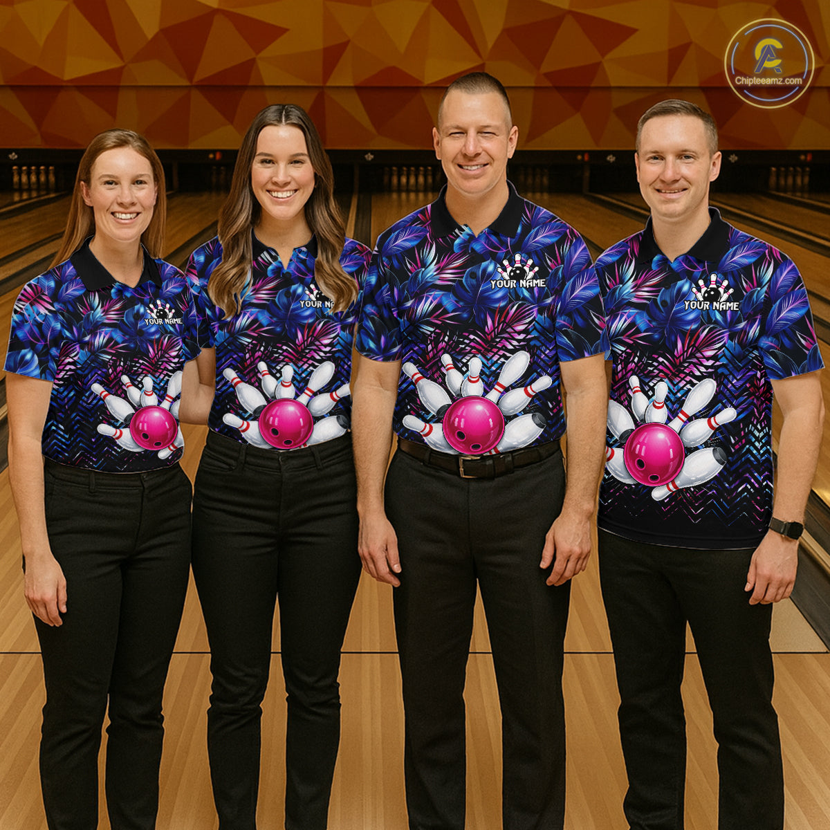 Custom Blue And Pink Tropical Floral Bowling Shirt For Men, Bowling Team Jersey Polo & 1/4 Zip TDM6222