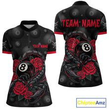 Load image into Gallery viewer, Black Red 8 Ball Scorpion Roses Billiard Shirt For Women Custom Pool Team Shirt, Billiard Jersey TDM5345