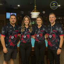 Load image into Gallery viewer, Black Red 8 Ball Scorpion Roses Billiard Shirt For Men Custom Pool Team Shirt, Billiard Jersey TDM5345