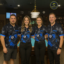 Load image into Gallery viewer, Black Blue 8 Ball Scorpion Roses Billiard Shirt For Women Custom Pool Team Shirt, Billiard Jersey TDM5346