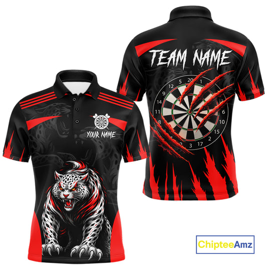 Black And Red Custom Leopard Darts Shirt For Men, Darts Team Jersey Polo & Quarter Zip TDM5625