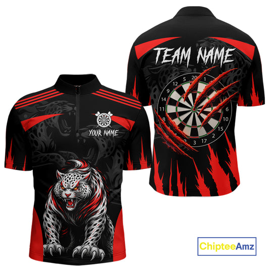 Black And Red Custom Leopard Darts Shirt For Men, Darts Team Jersey Polo & Quarter Zip TDM5625