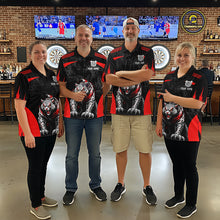 Load image into Gallery viewer, Black And Red Custom Leopard Darts Shirt For Men, Darts Team Jersey Polo &amp; Quarter Zip TDM5625