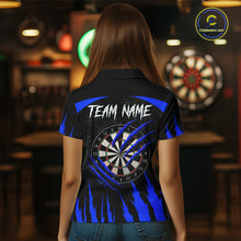 Load image into Gallery viewer, Black And Blue Custom Leopard Darts Shirt For Women, Darts Team Jersey Polo &amp; Quarter Zip TDM5626