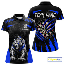 Load image into Gallery viewer, Black And Blue Custom Leopard Darts Shirt For Women, Darts Team Jersey Polo &amp; Quarter Zip TDM5626