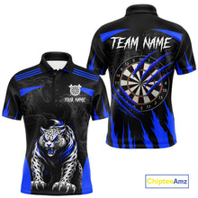 Load image into Gallery viewer, Black And Blue Custom Leopard Darts Shirt For Men, Darts Team Jersey Polo &amp; Quarter Zip TDM5626