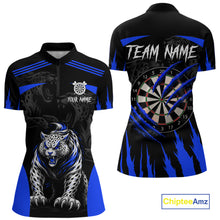 Load image into Gallery viewer, Black And Blue Custom Leopard Darts Shirt For Women, Darts Team Jersey Polo &amp; Quarter Zip TDM5626