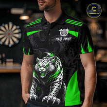 Load image into Gallery viewer, Black And Green Custom Leopard Darts Shirt For Men, Darts Team Jersey Polo &amp; Quarter Zip TDM5627