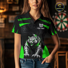 Load image into Gallery viewer, Black And Green Custom Leopard Darts Shirt For Women, Darts Team Jersey Polo &amp; Quarter Zip TDM5627