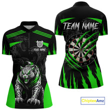 Load image into Gallery viewer, Black And Green Custom Leopard Darts Shirt For Women, Darts Team Jersey Polo &amp; Quarter Zip TDM5627