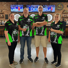 Load image into Gallery viewer, Black And Green Custom Leopard Darts Shirt For Men, Darts Team Jersey Polo &amp; Quarter Zip TDM5627