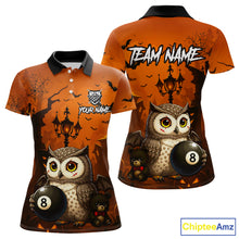 Load image into Gallery viewer, Personalized Funny Owl 8 Ball Pool Halloween Billiard Shirt Custom Pumpkin Billiard Jersey For Women TDM4928