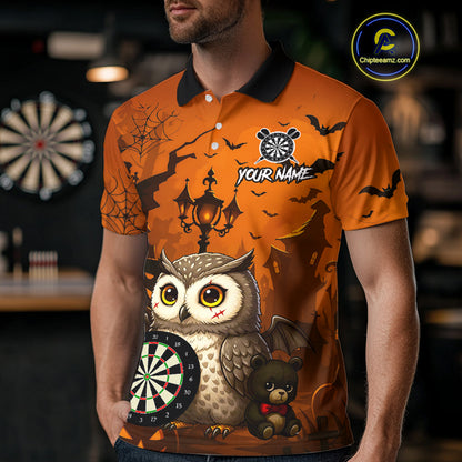 Personalized Orange Funny Owl Halloween Darts Shirt For Men Custom Pumpkin Darts Jersey TDM4929
