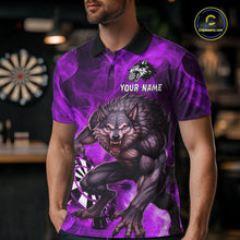 Load image into Gallery viewer, Purple Flaming Wolf Darts Shirt For Men Custom Darts League Jersey Team Polo &amp; Quarter Zip TDM5358