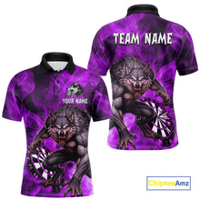 Load image into Gallery viewer, Purple Flaming Wolf Darts Shirt For Men Custom Darts League Jersey Team Polo &amp; Quarter Zip TDM5358