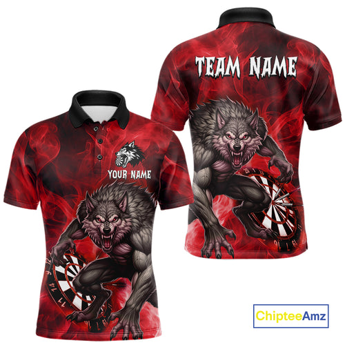 Red Flaming Wolf Darts Shirt For Men Custom Darts League Jersey Team Polo & Quarter Zip TDM5359