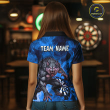 Load image into Gallery viewer, Blue Flaming Wolf Darts Shirt For Women Custom Darts League Jersey Team Polo &amp; Quarter Zip TDM5360