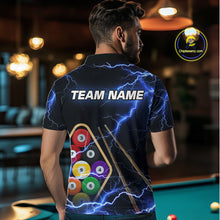 Load image into Gallery viewer, Blue 9 Ball Thunder Lightning Billiard Shirts For Men Custom 9 Ball Pool Team Jersey Polo, 1/4 Zip TDM5633