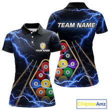 Load image into Gallery viewer, Blue 9 Ball Thunder Lightning Billiard Shirts For Women Custom 9 Ball Pool Team Jersey Polo, 1/4 Zip TDM5633