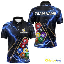 Load image into Gallery viewer, Blue 9 Ball Thunder Lightning Billiard Shirts For Men Custom 9 Ball Pool Team Jersey Polo, 1/4 Zip TDM5633