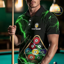 Load image into Gallery viewer, Green 9 Ball Thunder Lightning Billiard Shirts For Men Custom 9 Ball Pool Team Jersey Polo, 1/4 Zip TDM5634