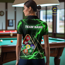 Load image into Gallery viewer, Green 9 Ball Thunder Lightning Billiard Shirts For Women Custom 9 Ball Pool Team Jersey Polo, 1/4 Zip TDM5634