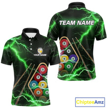 Load image into Gallery viewer, Green 9 Ball Thunder Lightning Billiard Shirts For Men Custom 9 Ball Pool Team Jersey Polo, 1/4 Zip TDM5634