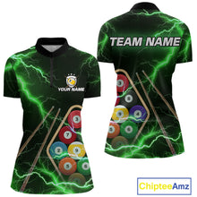 Load image into Gallery viewer, Green 9 Ball Thunder Lightning Billiard Shirts For Women Custom 9 Ball Pool Team Jersey Polo, 1/4 Zip TDM5634