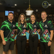 Load image into Gallery viewer, Green 9 Ball Thunder Lightning Billiard Shirts For Men Custom 9 Ball Pool Team Jersey Polo, 1/4 Zip TDM5634