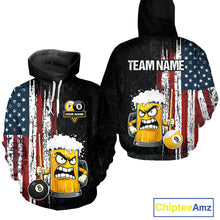 Load image into Gallery viewer, Funny Angry Beer 8 Ball &amp; 9 Ball Billiard Hoodie Custom American Flag Pool Hoodie Team Jersey TDM5636