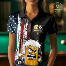 Load image into Gallery viewer, Funny Angry Beer 8 Ball &amp; 9 Ball Billiard Shirt For Women Custom American Flag Pool Team Jersey TDM5636