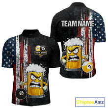 Load image into Gallery viewer, Funny Angry Beer 8 Ball &amp; 9 Ball Billiard Shirt For Men Custom American Flag Pool Team Jersey TDM5636