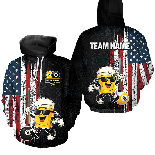 American Flag 8 Ball & 9 Ball Funny Beer Billiard Hoodie For Custom Patriotic Billiard Hoodie Jersey TDM5637