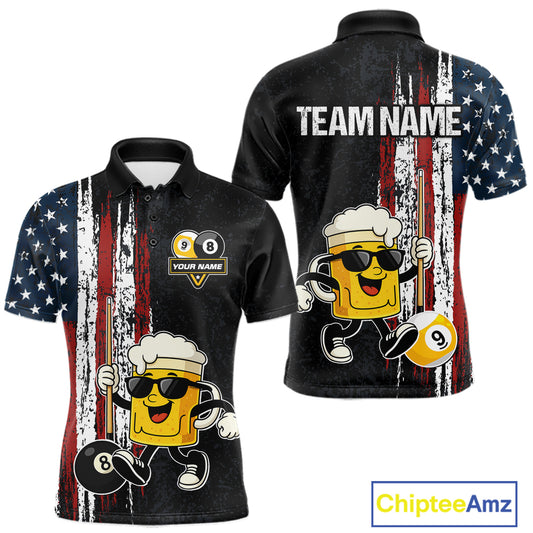 American Flag 8 Ball & 9 Ball Pool Funny Beer Billiard Shirt For Men Custom Billiard Team Jersey TDM5637