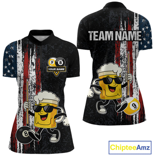 American Flag 8 Ball & 9 Ball Pool Funny Beer Billiard Shirt For Women Custom Billiard Team Jersey TDM5637