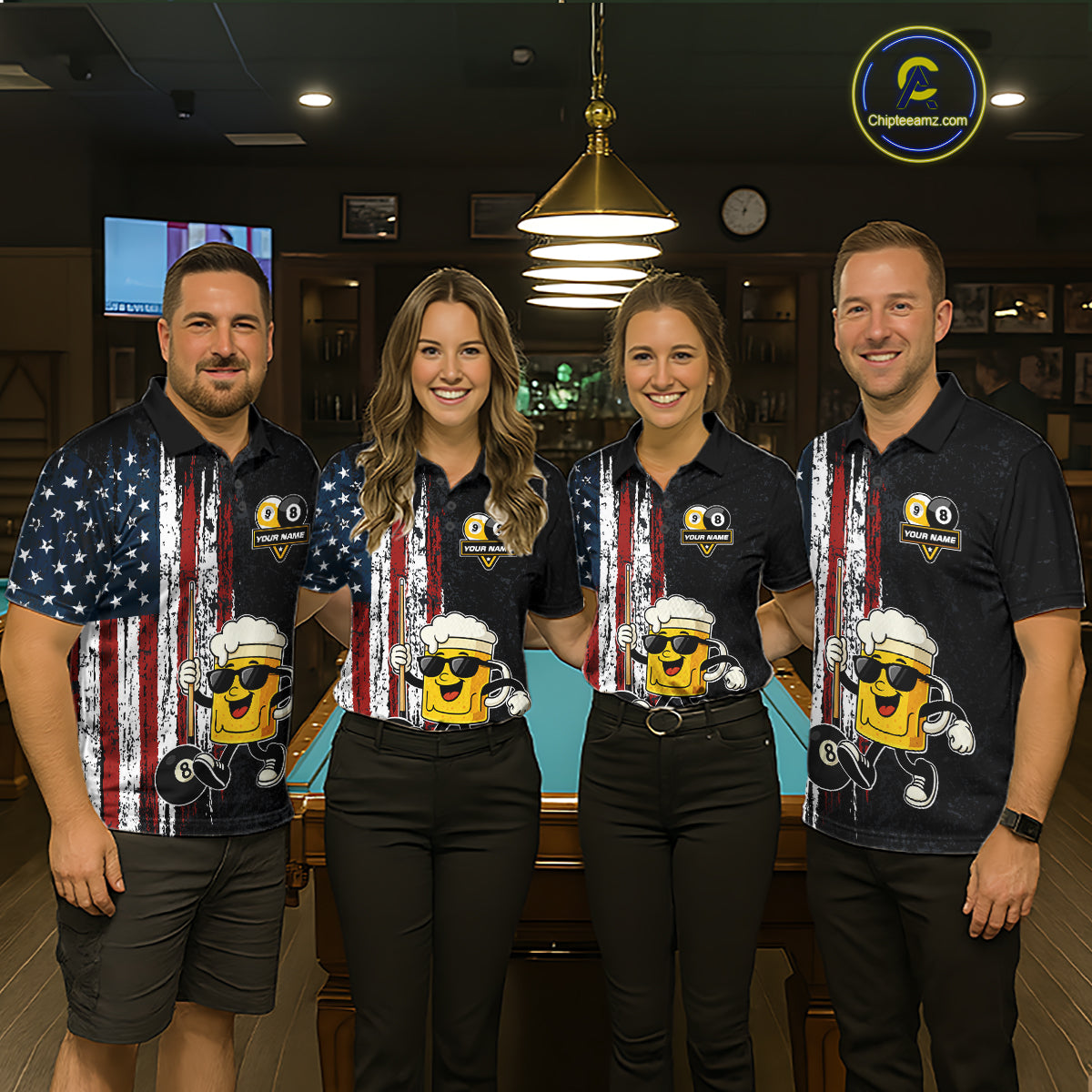 American Flag 8 Ball & 9 Ball Pool Funny Beer Billiard Shirt For Women Custom Billiard Team Jersey TDM5637