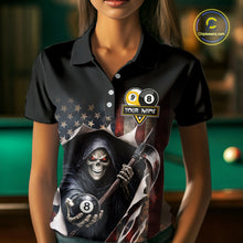 Load image into Gallery viewer, Grim Reaper 8 Ball &amp; 9 Ball Pool American Flag Billiard Shirt For Women Custom Billiard Team Jersey TDM5638