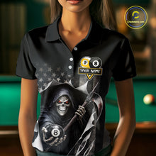 Load image into Gallery viewer, Grim Reaper 8 Ball &amp; 9 Ball US Flag Billiard Shirt For Women Custom Pool Team Jersey Polo &amp; 1/4 Zip TDM5639