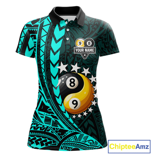Custom Turquoise Tribal 8 Ball & 9 Ball Yin-Yang Billiard Shirt For Women, Funny Pool Team Jersey TDM5844