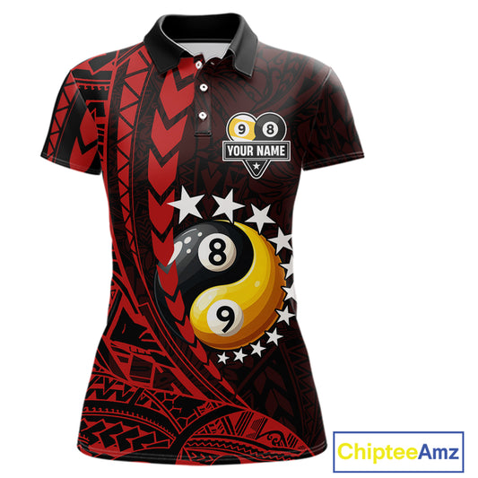 Custom Red Tribal 8 Ball & 9 Ball Yin And Yang Billiard Shirt For Women, Funny Pool Team Jersey TDM5846