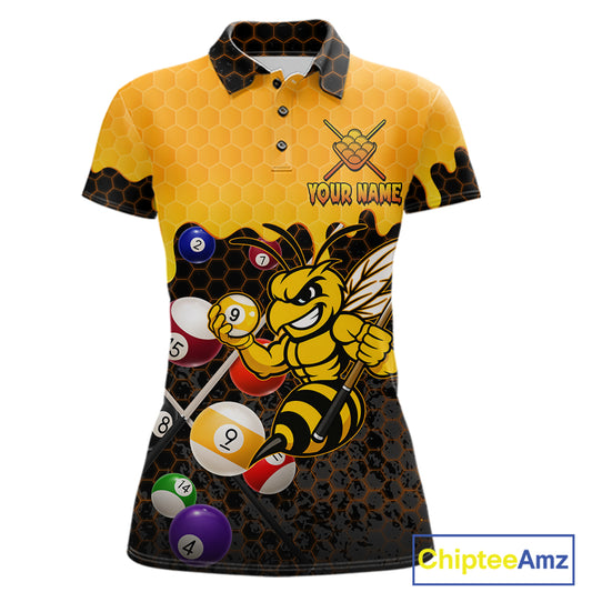 Custom Yellow Black Funny Bee 9 Ball Billiard Shirt For Women, Pool Team Jersey Polo & 1/4 Zip TDM6005