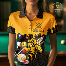 Load image into Gallery viewer, Custom Yellow Black Funny Bee 9 Ball Billiard Shirt For Women, Pool Team Jersey Polo &amp; 1/4 Zip TDM6005