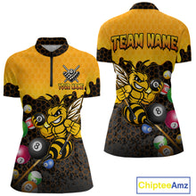 Load image into Gallery viewer, Custom Yellow Black Funny Bee 8 Ball Billiard Shirt For Women, Pool Team Jersey Polo &amp; 1/4 Zip TDM6006